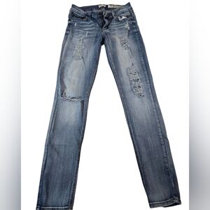 Indigo Rein Women's Light Blue Distressed Skinny Jeans